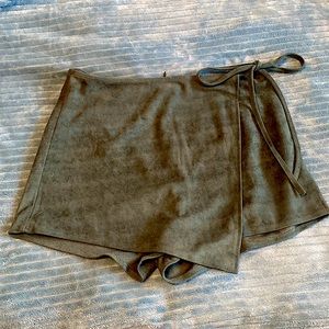 Green suede wrap skort